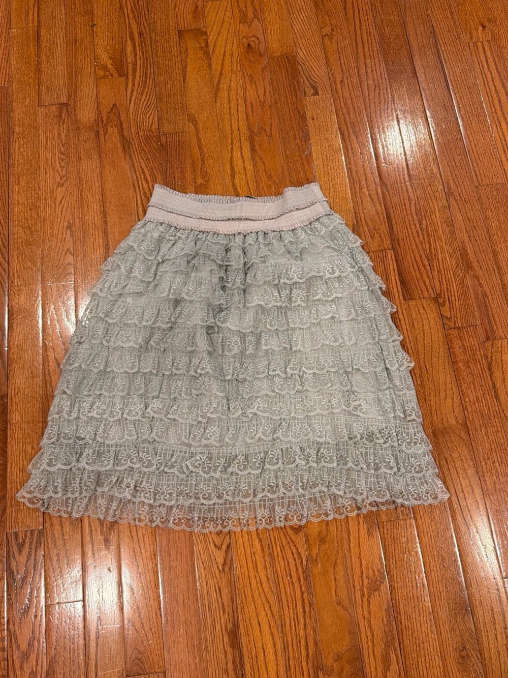 Wish Light Gray Lace Tiered A-Line Skirt